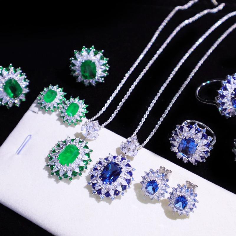 Earrings & Necklace Luxurious Green Blue Rhinestone Flower Pendant Rings Jewelry Sets For Women Trend Wedding Accessories Set, Silver
Earrings & Necklace Luxurious Green Blue Rhinestone Flower Pendant Rings Jewelry Sets For Women Trend Wedding Accessories Set, Silver