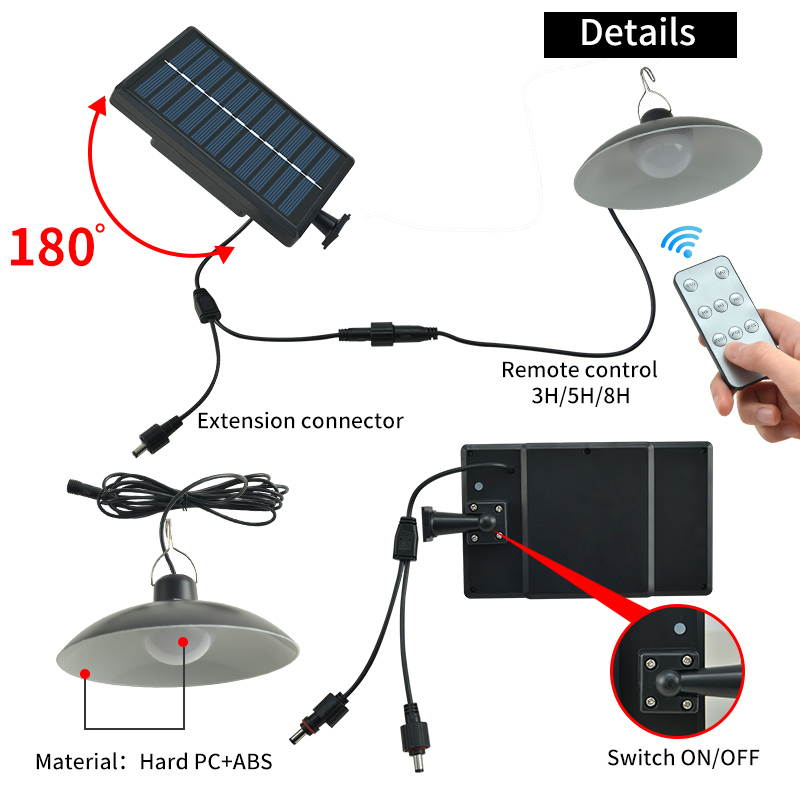 Solar Pendant Lamp Indoor Outdoor waterproof Remote garden lights Single Double head led light for camping home Patio Chandelier
