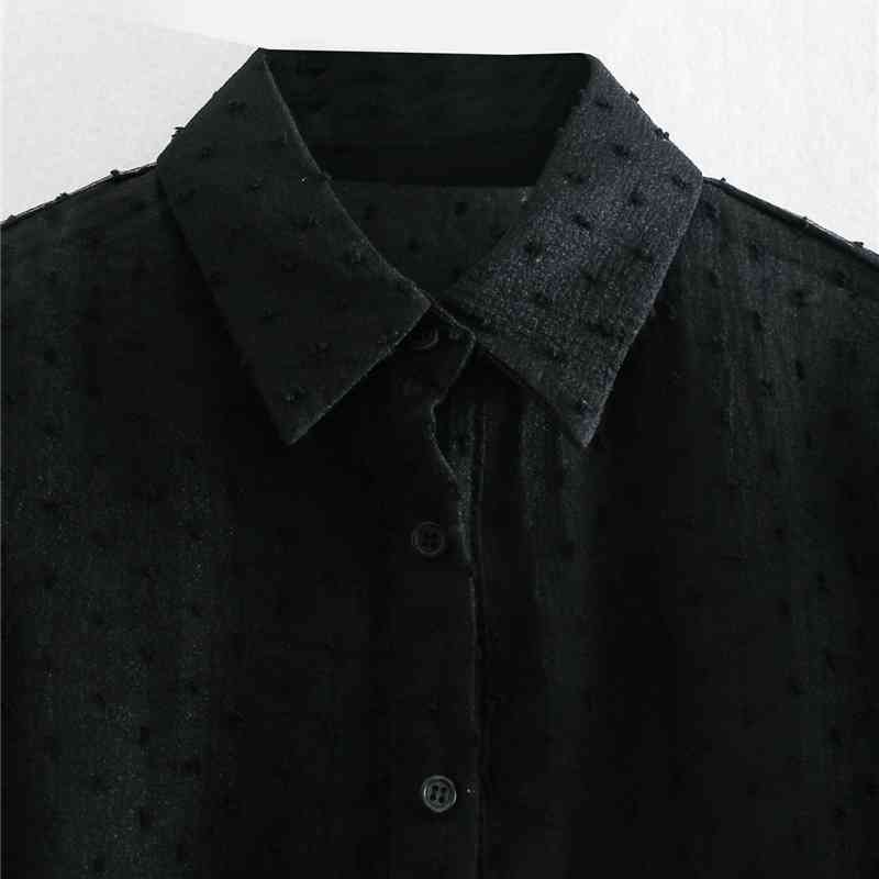 EXQJ Elegant Women Transparent Puff Sleeve Shirts Fashion Ladies Black Polka Dot Tops Sweet Female Chic Patchwork Blouses 210430