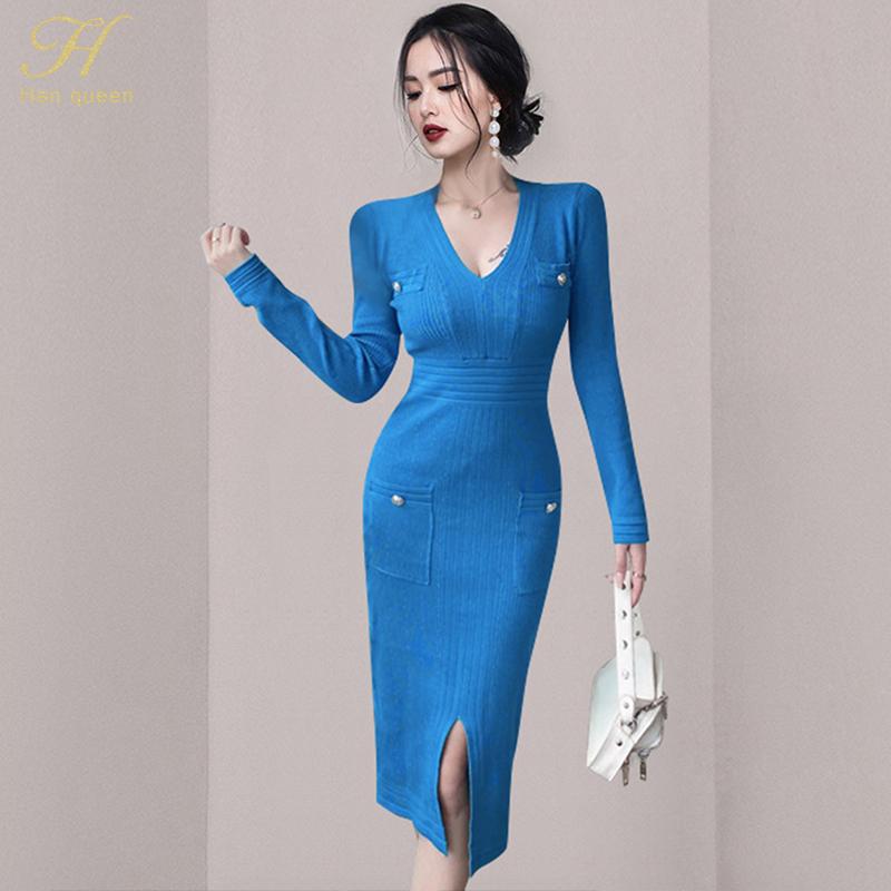 Casual Dresses H Han Queen Elegant V-Neck Office Pencil Elastic Knitted Dress Women Autumn Winter Chic Sheath Work Bodycon Vestidos, Black
Casual Dresses H Han Queen Elegant V-Neck Office Pencil Elastic Knitted Dress Women Autumn Winter Chic Sheath Work Bodycon Vestidos, Black