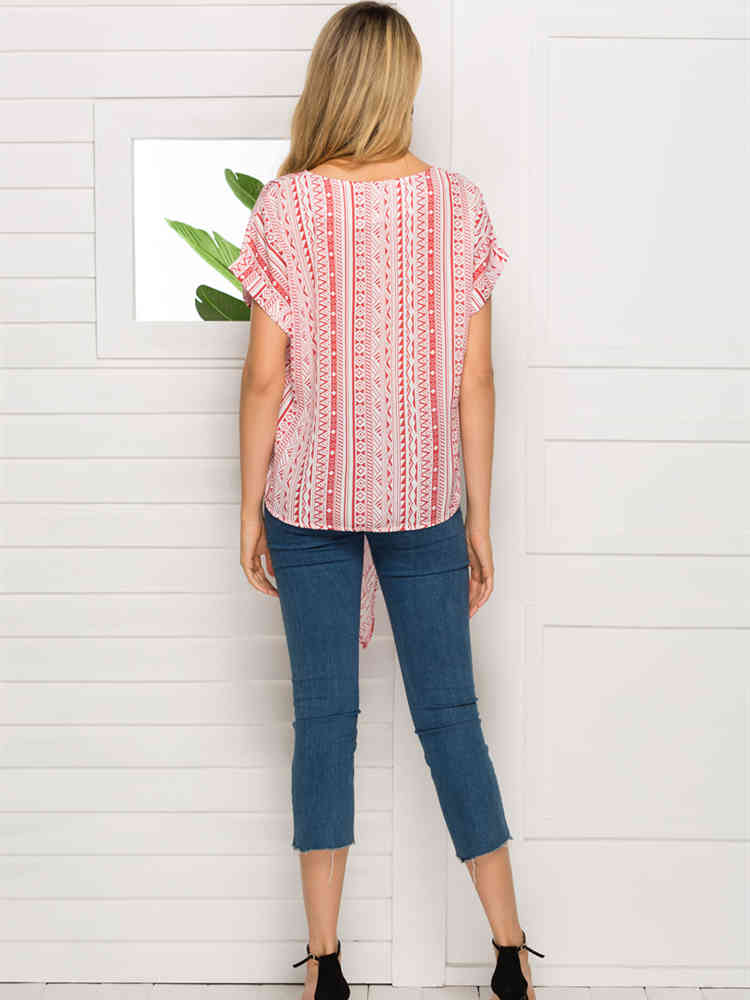 beauty Boho Vintage Print Deep V-neck Summer Blouses Women Holiday Chic Irregular Chiffon Tops Female Beach Blouse 210514