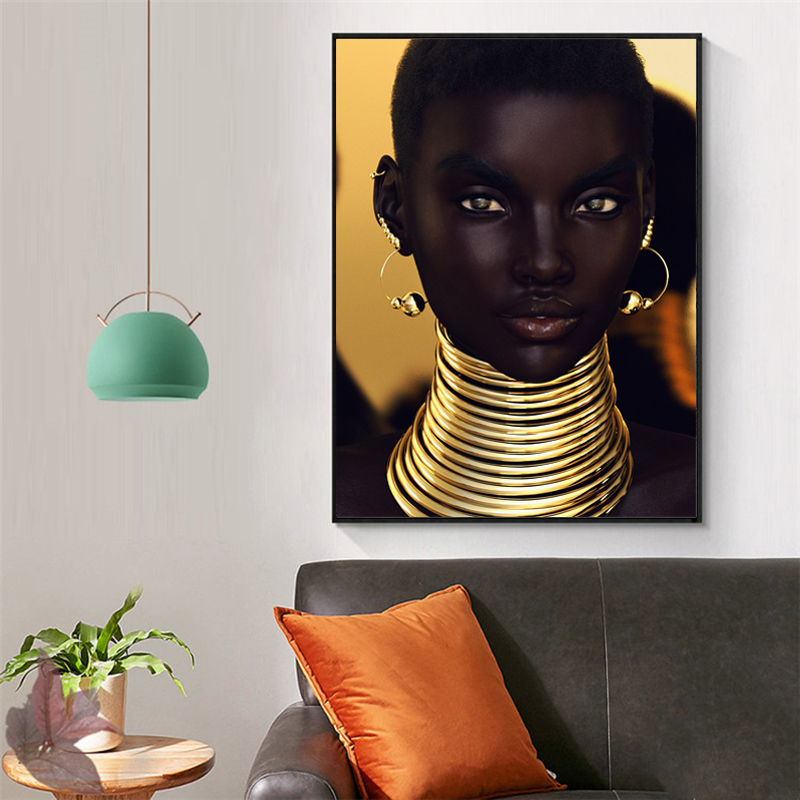 Black Girl With Golden Ears Necklace Wall Paintings For Living Room Canvas Print Posters Modern Decorative Pictures