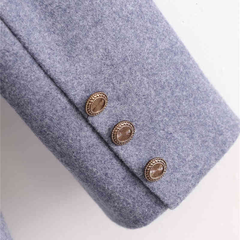 Evfer Women Fashion Winter Double Breasted Loose Coats Female Casual Woolen Blue Outwear Ladies Elegant Thick Long Jackets 210421