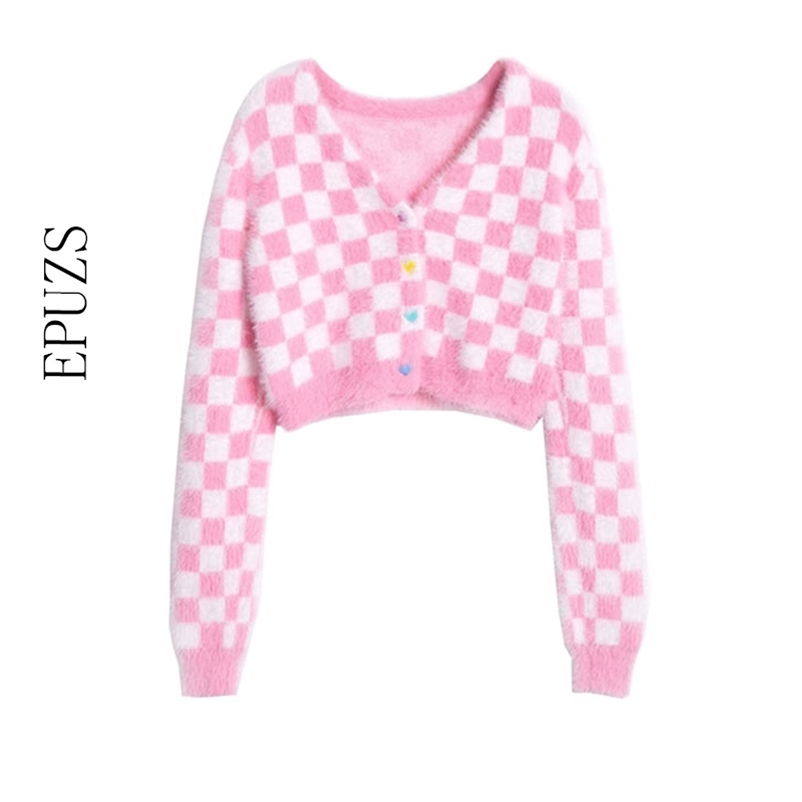 kawaii pink cardigans women crop sweater sweet long sleeve plaid knitted coat winter korean cute 210521
kawaii pink cardigans women crop sweater sweet long sleeve plaid knitted coat winter korean cute 210521