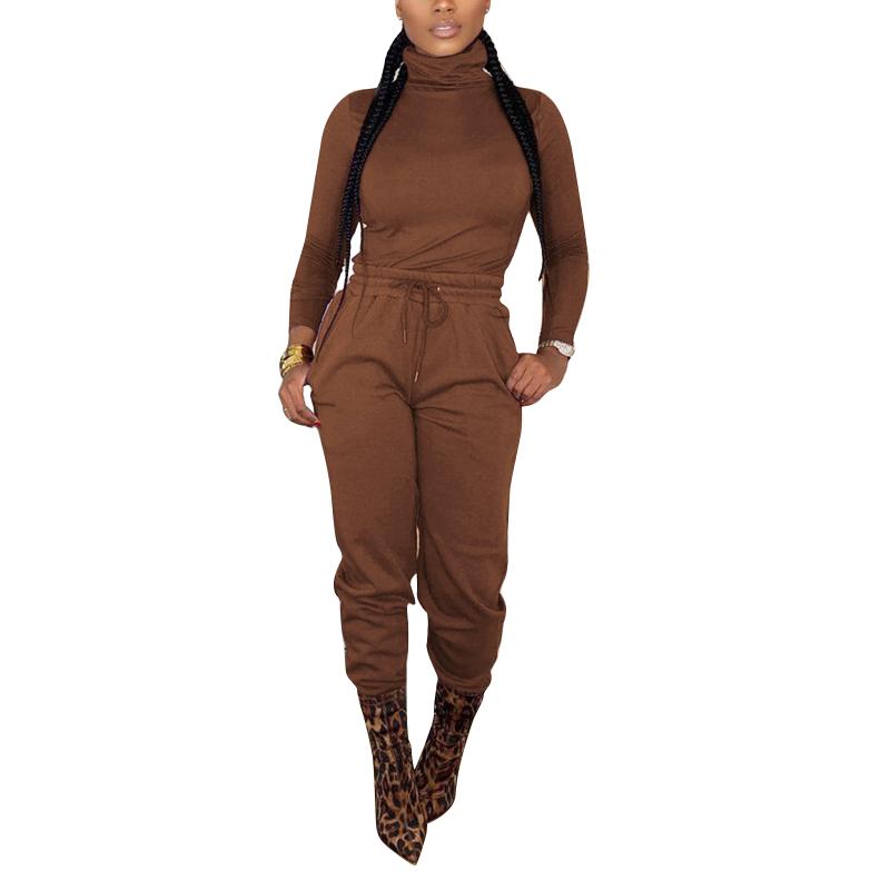 Fashion Women Two Piece Set Rave Festival Clothing Turtleneck Top And Pant Sweat Suits Fall Outfits Casual Solid Matching Sets Women's Track