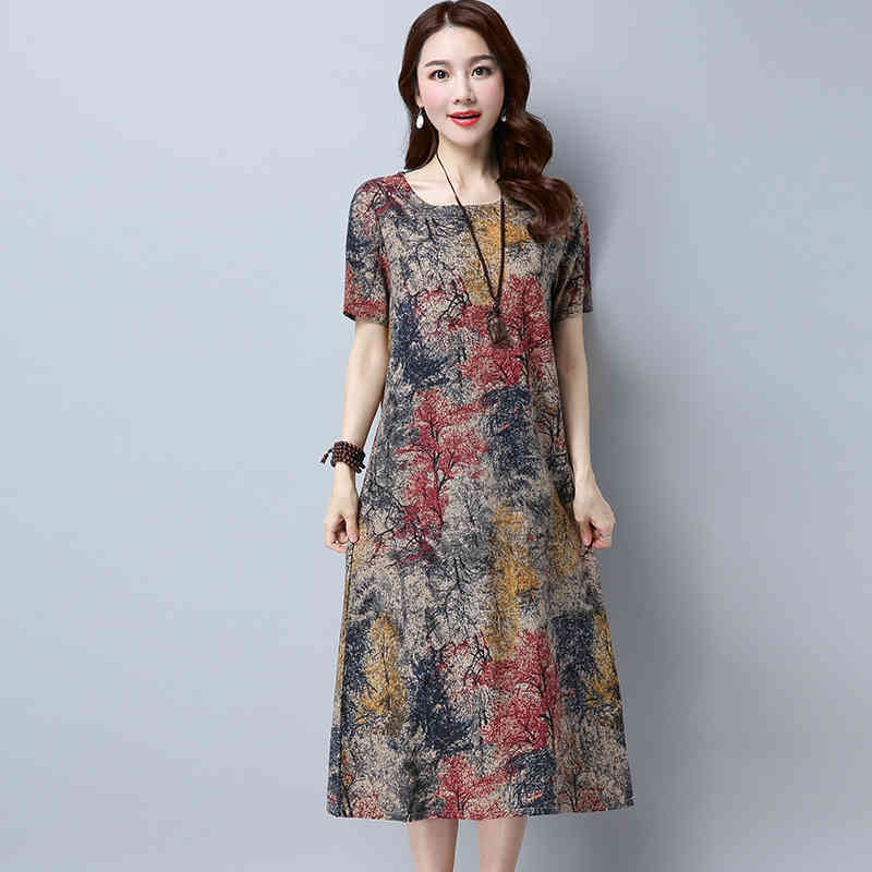 Women long dress Dresses elegant Loose Plus size Casual Dress work Wear Printing Large 3577 50 210510