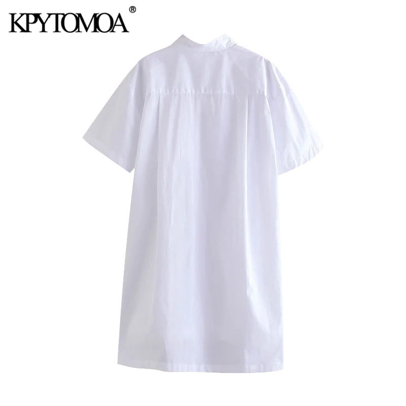 Women Chic Fashion Loose Asymmetry Poplin Mini Shirt Dress Short Sleeve Side Vents Female Dresses Vestidos 210420