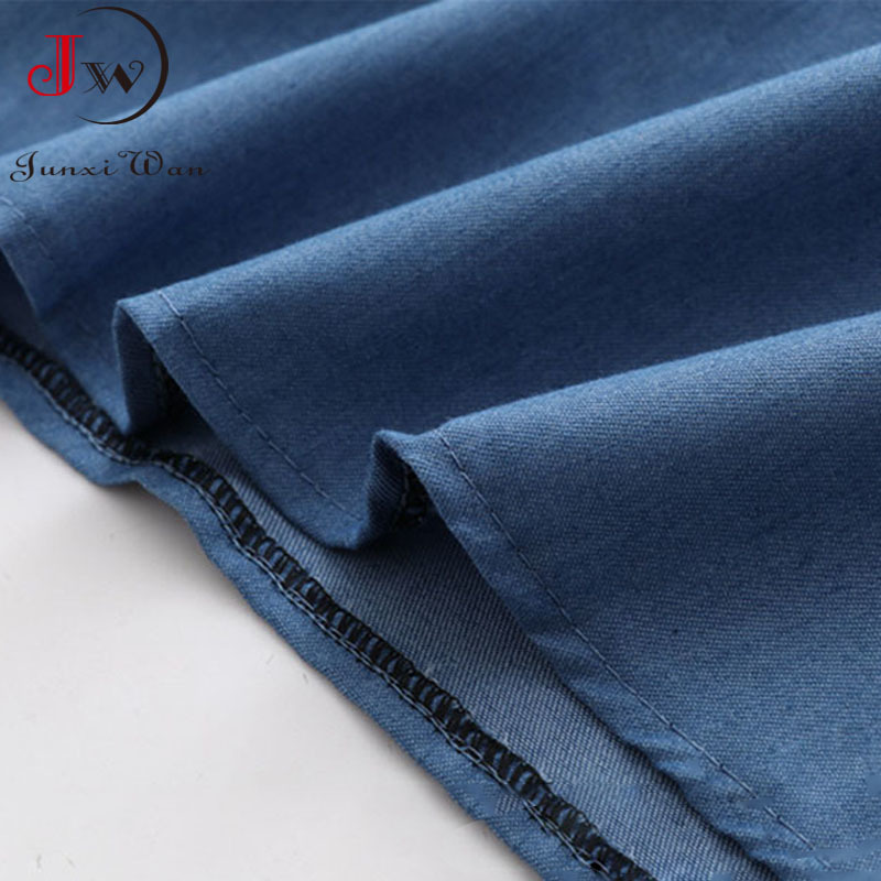 Korean Fashion Women Denim Skirt Shorts Summer Solid Elastic Waist Loose Casual Five-Point Wide Leg Short Pants Jeans 210510