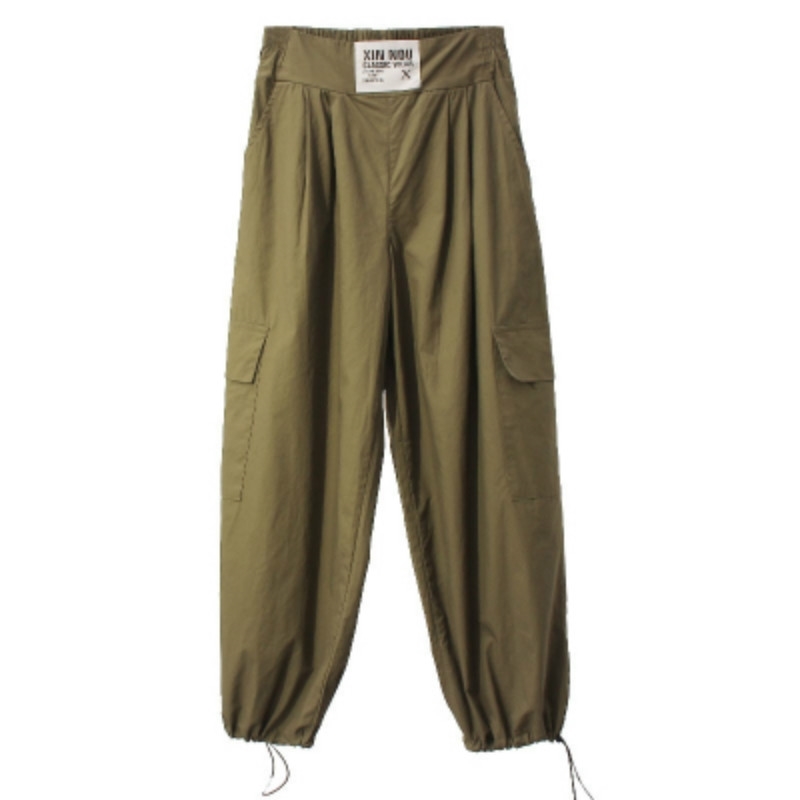 Autumn High-waist Overalls Loose and Thin Radish Pants Letter Patch Ins Lantern Beamed Nine-point Harem 210514