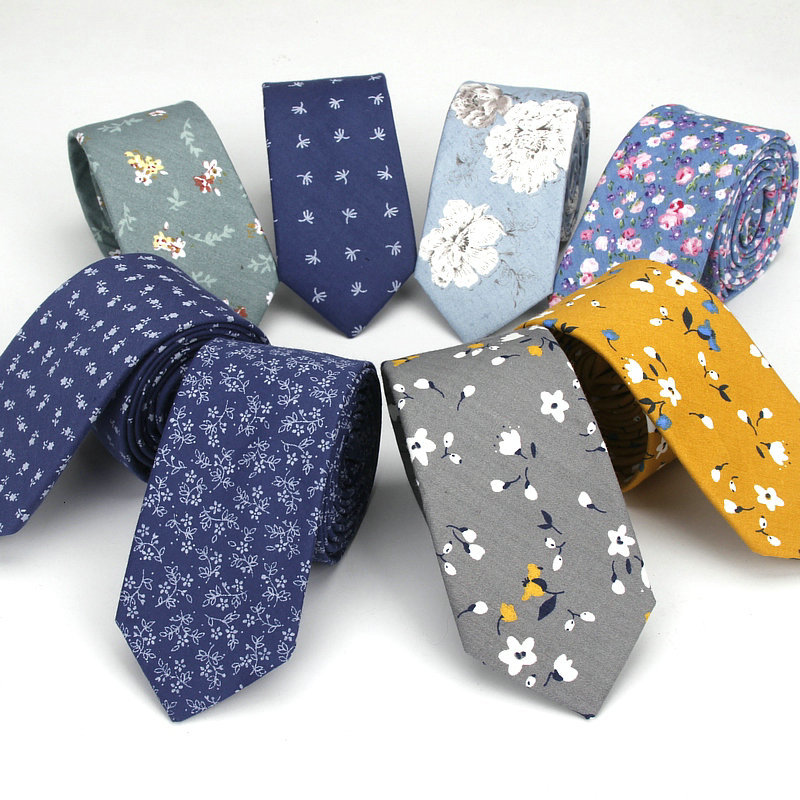 Brand Men's Floral Neck Ties for Man Casual Cotton Slim Tie Gravata Skinny Wedding Business Neckties Design Men