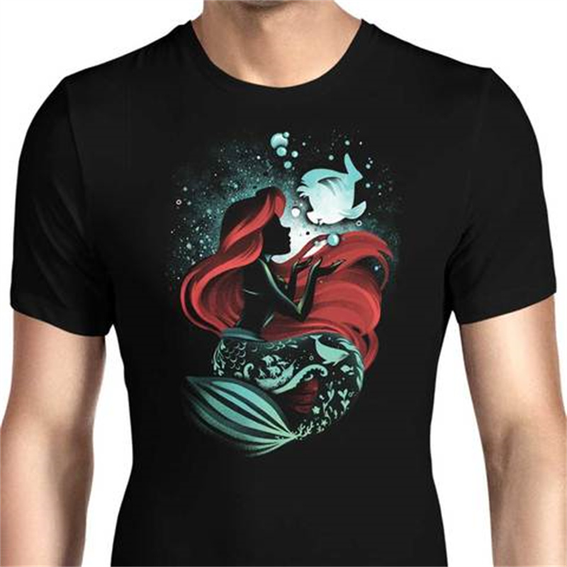 Fashion cartoon mermaid print pattern round neck short-sleeved T-shirt for men and women, comfortable and loose casual, White;black
Fashion cartoon mermaid print pattern round neck short-sleeved T-shirt for men and women, comfortable and loose casual, White;black