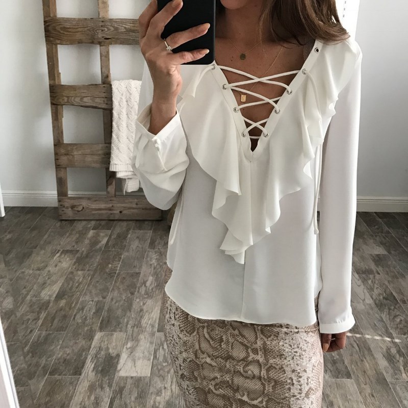 Paris girl Womens Summer Blouse Chiffon Sexy Top Lace Up V Neck Ruffle Long Sleeve Shirt Casual Plus Size Blusa Femini 210524, Burgundy
Paris girl Womens Summer Blouse Chiffon Sexy Top Lace Up V Neck Ruffle Long Sleeve Shirt Casual Plus Size Blusa Femini 210524, Burgundy