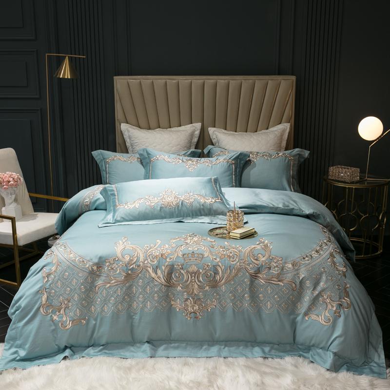 Chic Embroidery 4Pcs Duvet Cover Set 600TC Egyptian Cotton High End Soft Bedding Bed Sheet Pillowcases Queen King Size Sets