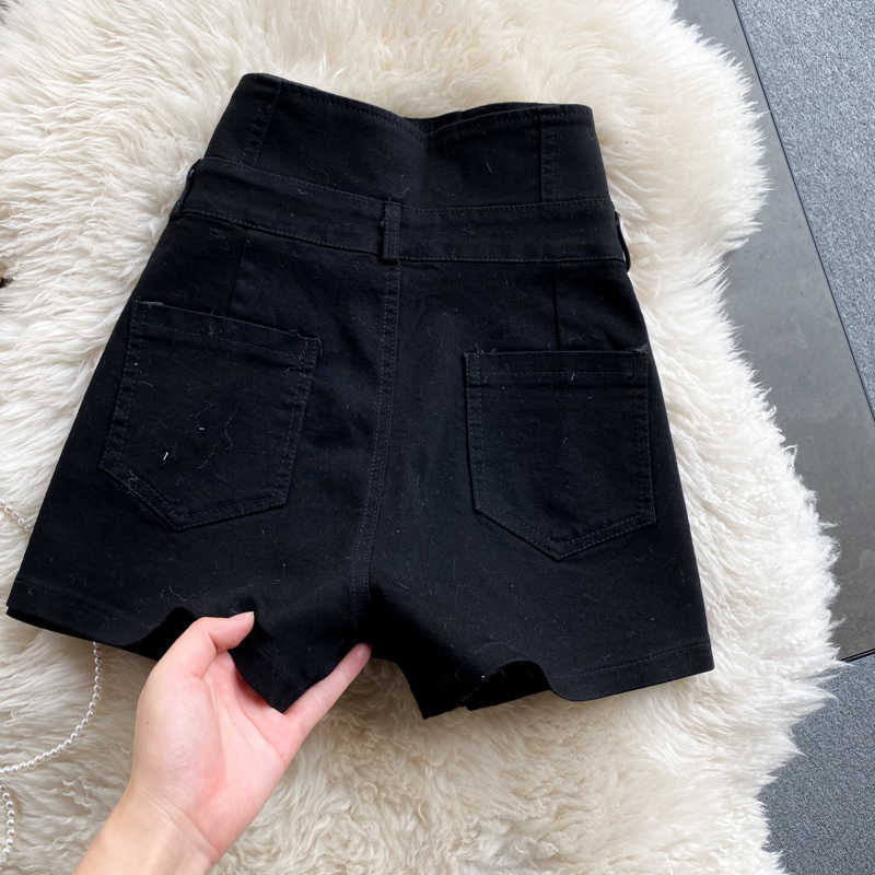 Gagaok Woman Shorts Summer Solid Button Skinny High Slim Clothing Slim Korean Casual Simple Fashion Female Wild Short 210611