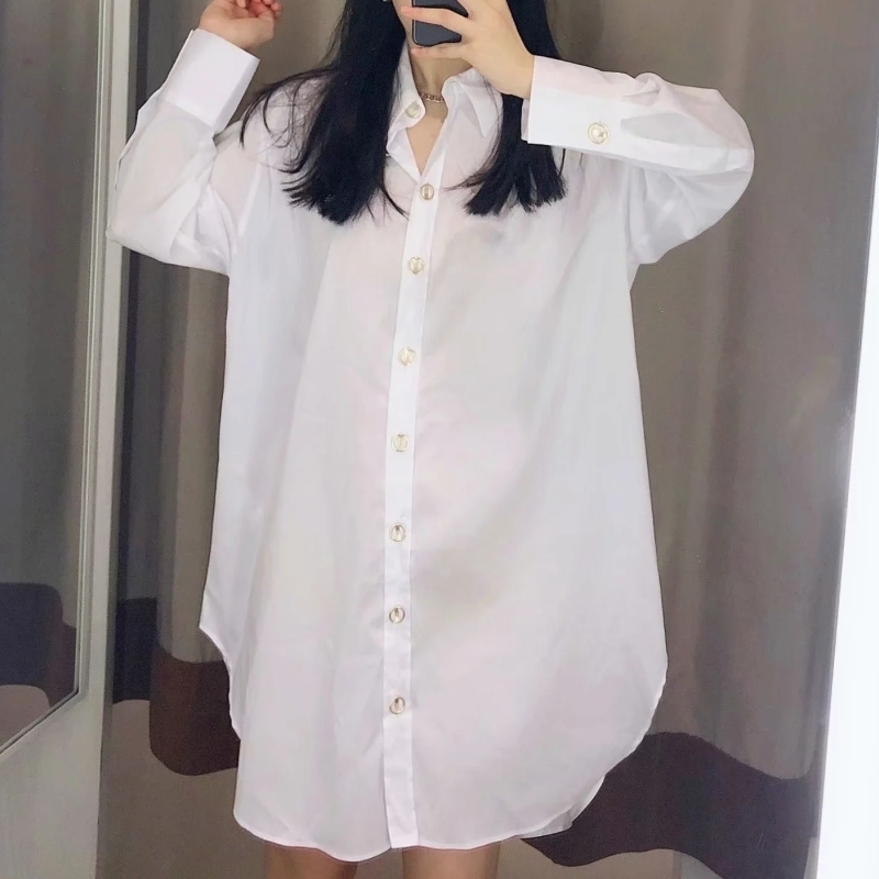 Spring Women Button Decoration White Shirt Female Tailored Collar Long Sleeve Blouse Casual Lady Loose Tops Blusas S8679 210430