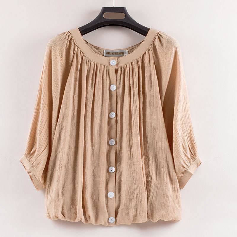 Summer Women Tshirt Plus Size Lantern Sleeve O-neck Loose Casual T-shirt Solid Cotton Linen cardigan Tee Shirt Femme Tops D124 210512