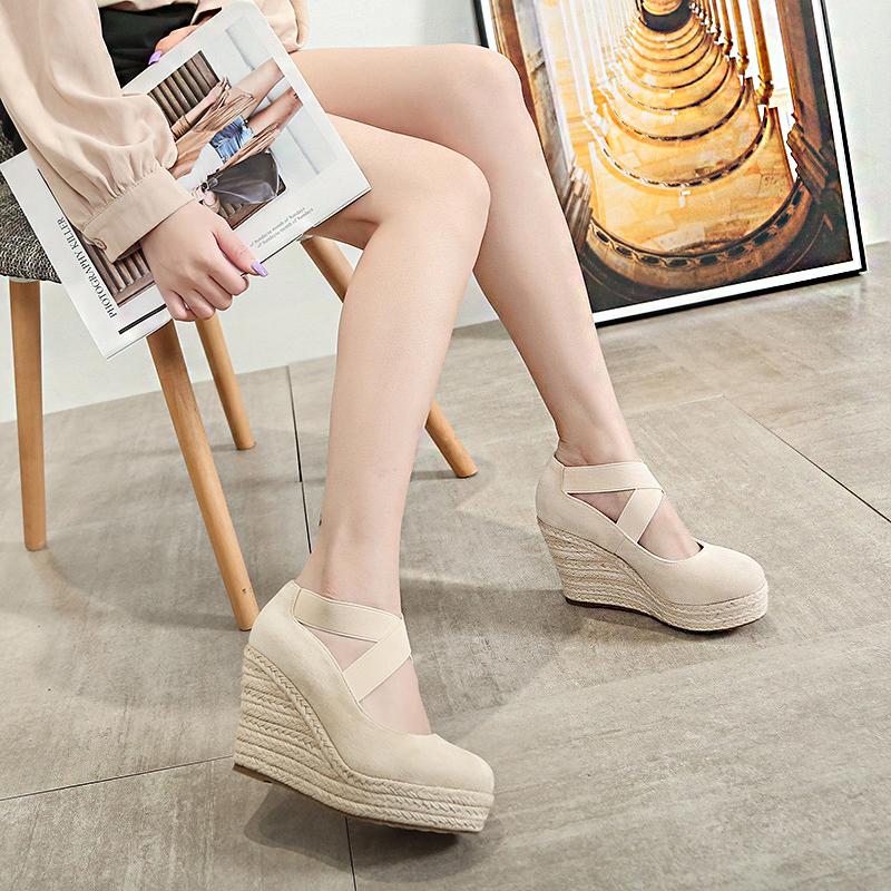 Dress Shoes 2021 Wedges High Heels For Women's With Elastic Band Round Head Rope Weaving Single, Beige
Dress Shoes 2021 Wedges High Heels For Women's With Elastic Band Round Head Rope Weaving Single, Beige