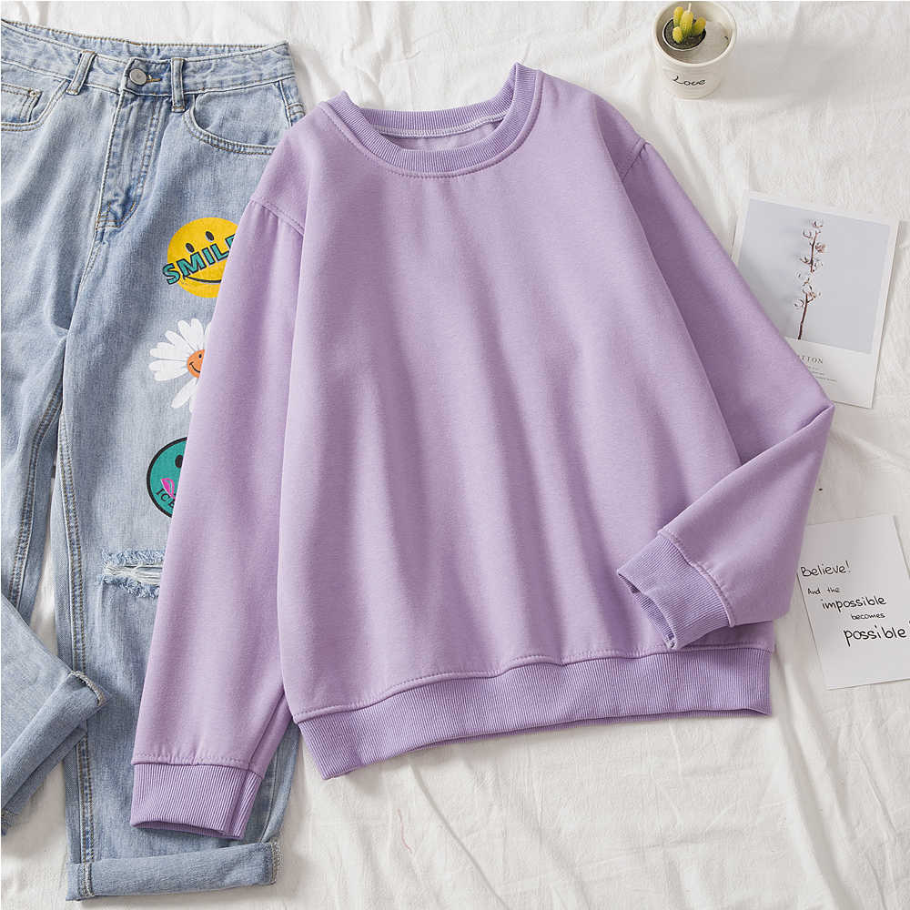 Women's Sweatshirts Social Harajuku Hoodies Candy Colors Top Sweatshirt Long-sleeved Cotton Pullover Clothes 210910