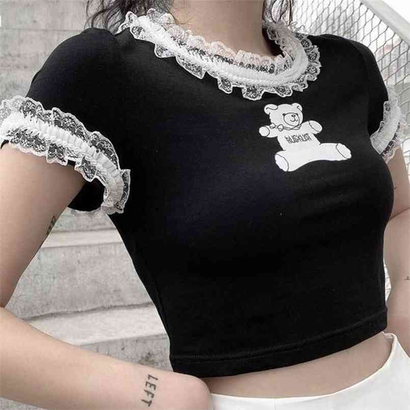 QWEEK Gothic Crop T-Shirts Summer Harajuku Kawaii Cute Bear Print Lace T-shirts Sexy Mall Goth Top Emo Black Clothing Tees 210708
QWEEK Gothic Crop T-Shirts Summer Harajuku Kawaii Cute Bear Print Lace T-shirts Sexy Mall Goth Top Emo Black Clothing Tees 210708