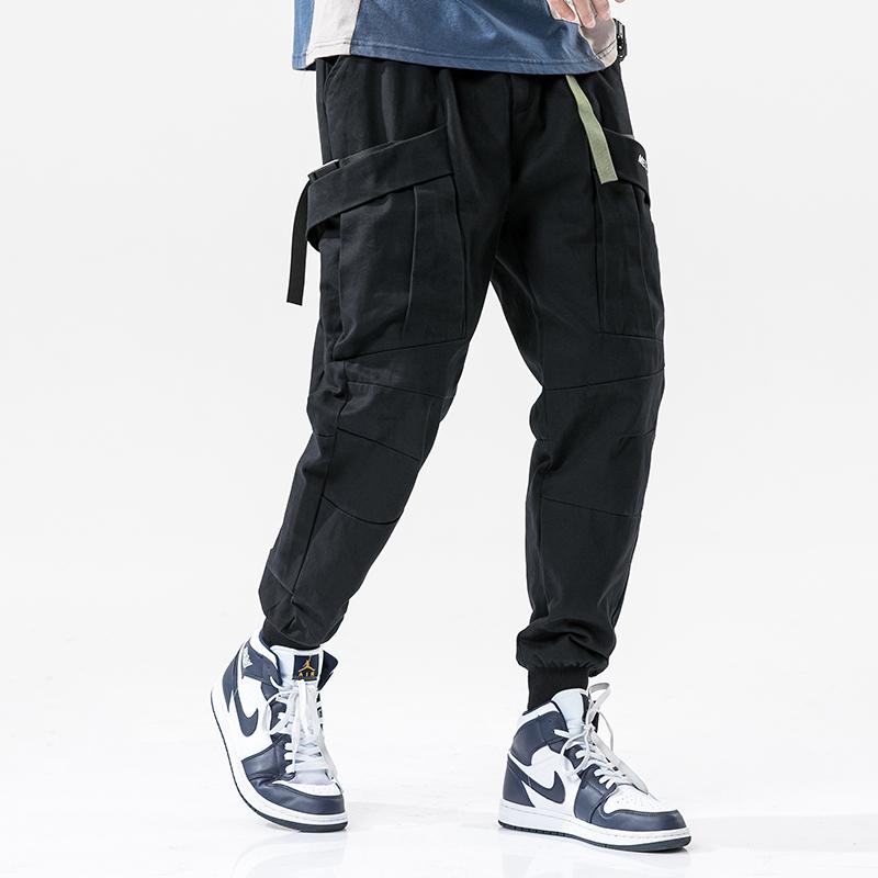 Mens Joggers Tactical Pants Black Side Pockets Cargo For Men Jogging Streetwear Tracksuit Trousers Cotton Loose Clothing Men's