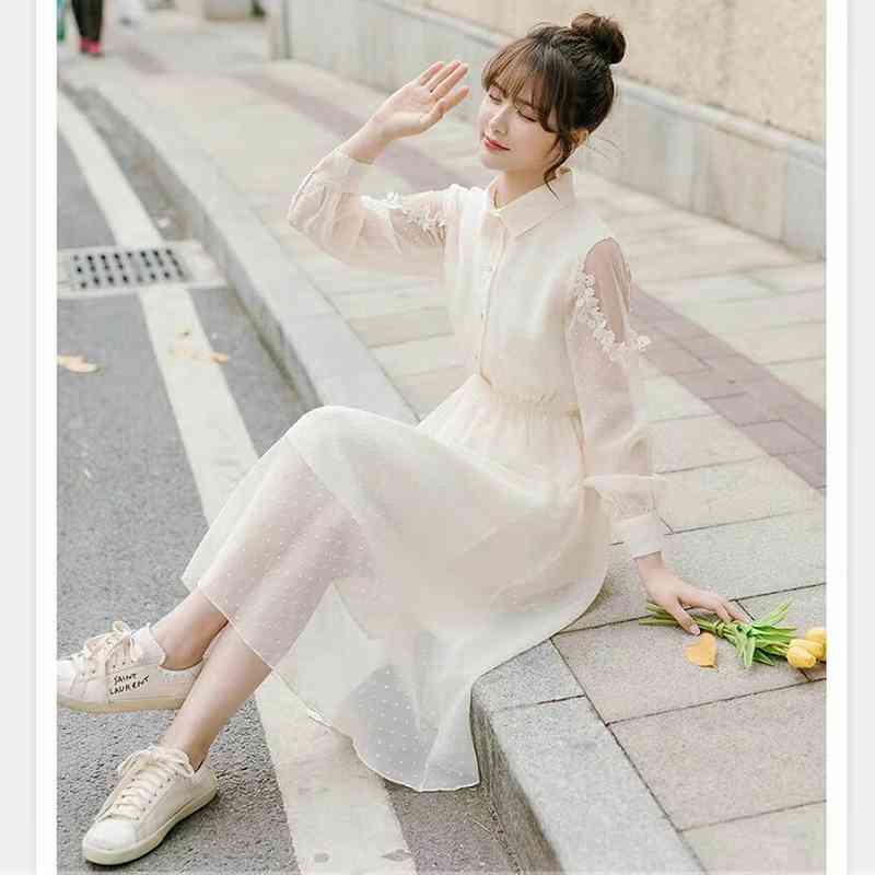 Solid Fairy Dress Women Long Sleeve Party Elegant Dress Casual Midi Office Lady Fashion Korean Clothing Autumn Female Chic 210521