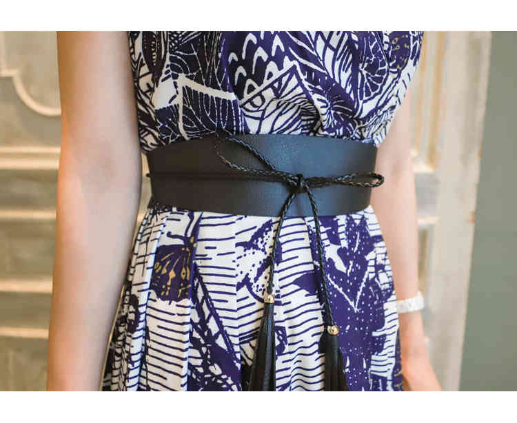 Summer Women Ball Gown Dress Korean Style Floral Print Sleeveless Chiffon Vintage V Neck Belt Party 210506