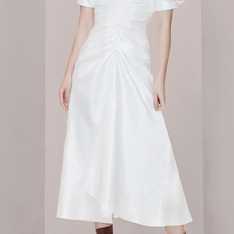 High Quality Casual Elegant Women Sexy V-neck White Dress Summer Fashion Short Sleeve French Vintage Party 210506