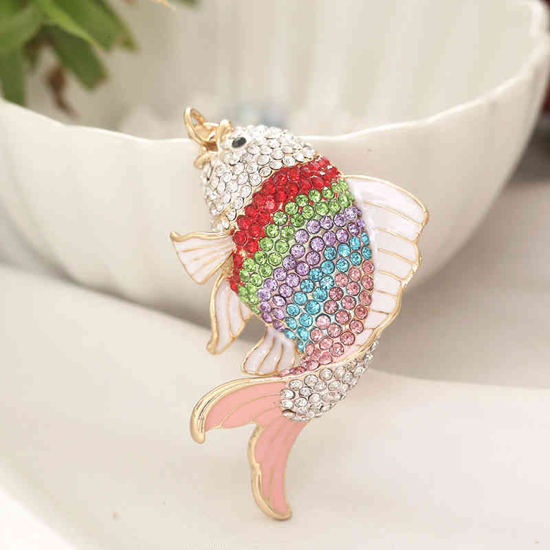 Key Rings Chinese Style Koi Inlaid with Diamond Cartoon Goldfish Creative Metal Keychain Pendant Carp Jewelry Cute
