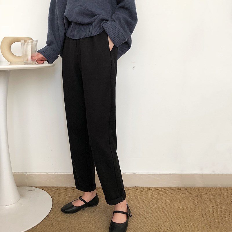 All Match Casual High Waist Pants Solid Chic Straight Velvet Elegant Minimalist Thicken Women Trousers 210421