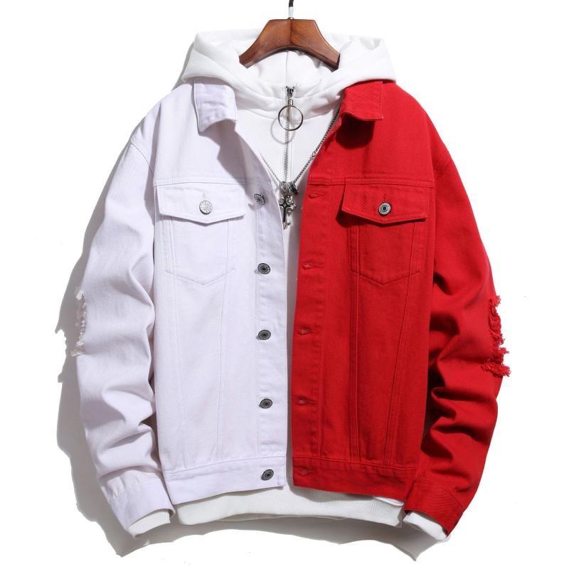 Men' Jackets 2021 Dual-Color Patchwork Denim Jacket Teenagers Ripped Casual, Red and white
Men' Jackets 2021 Dual-Color Patchwork Denim Jacket Teenagers Ripped Casual, Red and white