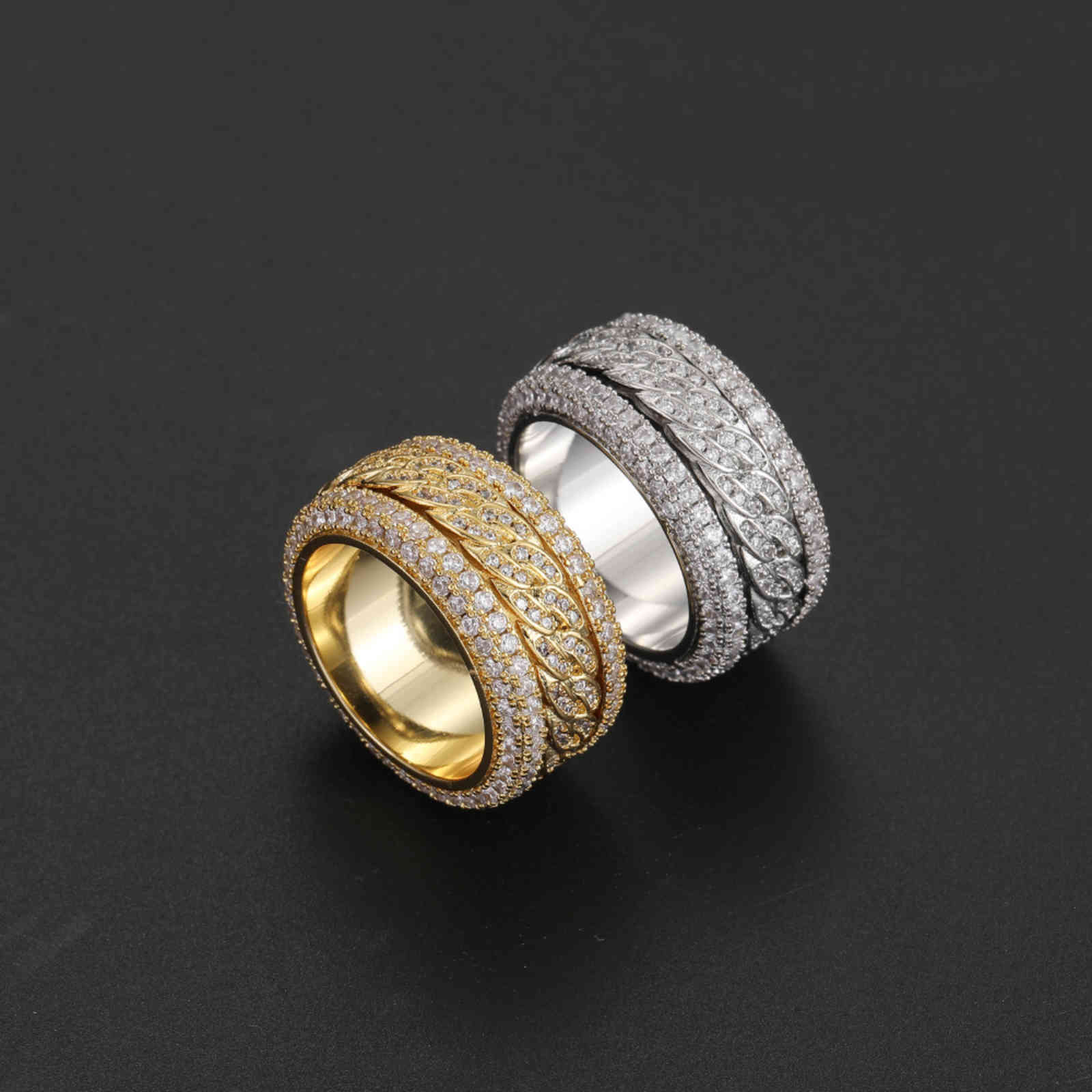Shoushan Rotatable Cuban Ring Copper Zirconium Hip Hop Men's Couple