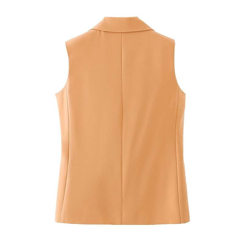 fashion women solid orange vest elegant lady v-neck bow outerwear causal female slim girls chic sets 210430