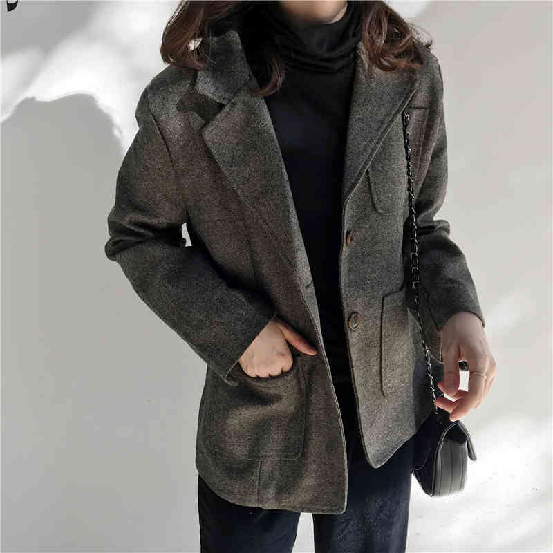 Elegant Blazers Women Vintage Work Wear Blazer Loose Formal OL Single-breasted Thick Suit Collar Jacket Female 210421