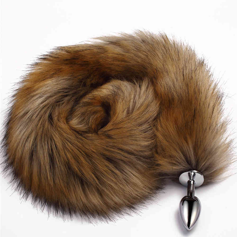 78cm Super Long Fox Tail Anal Plug Faux Fur Tail Metal Butt Plug Cosplay Role Adult Novelty Anal Beads Sex Toys For Man Women 210408