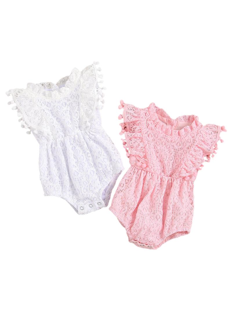 Rompers Baby Girls Casual Romper, Round Collar Sleeveless Lace Hem Jumpsuits With Tassels, Pink/ White, Blue
Rompers Baby Girls Casual Romper, Round Collar Sleeveless Lace Hem Jumpsuits With Tassels, Pink/ White, Blue