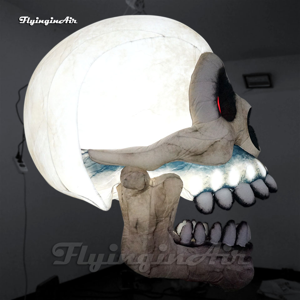 Halloween Decorative Hanging Inflatable Skull Balloon Full Printing Devil Head Bone Model Lighting Air Blown Cranium With LED Light For Carnival Night