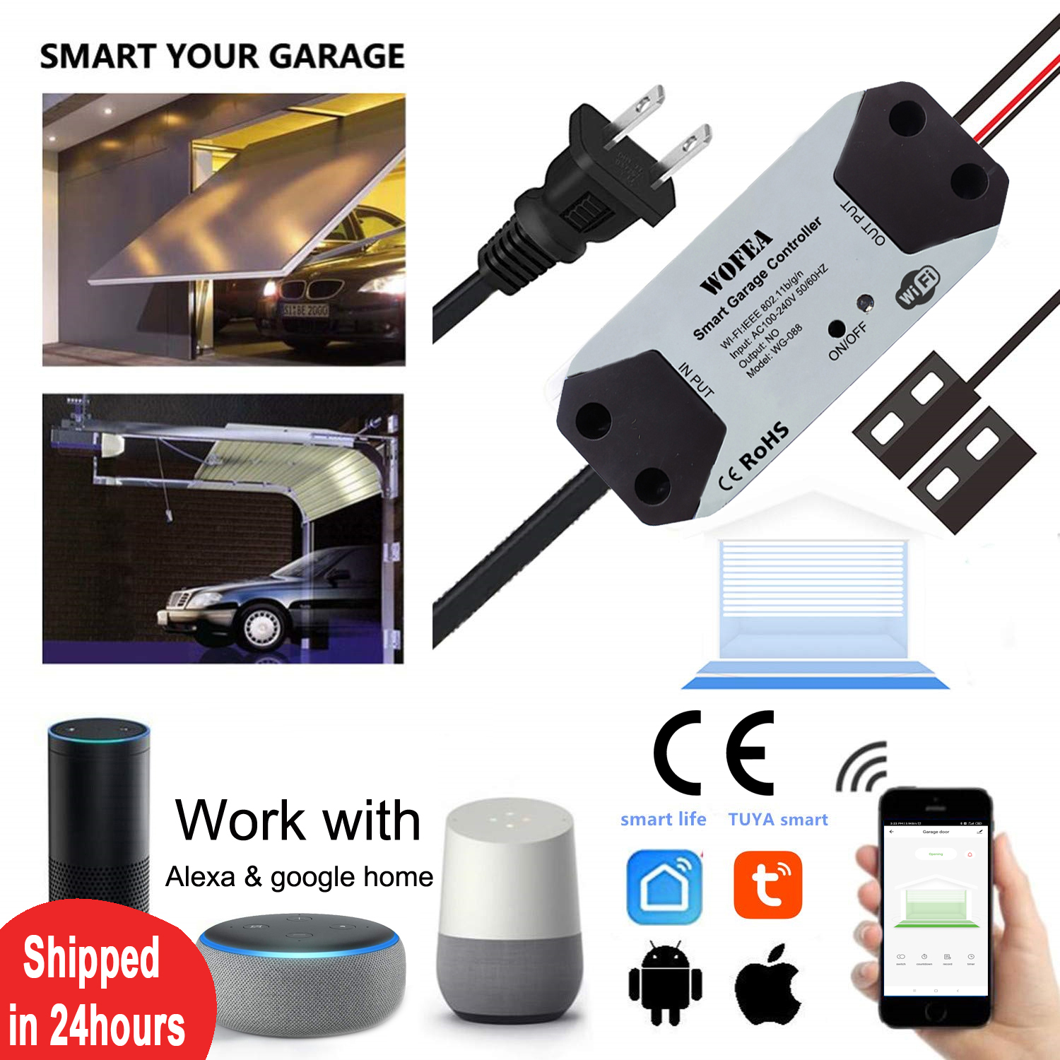 Wofea WiFi Switch Smart Garage Door Opener Controller Work With Alexa Echo Google Home SmartLife/Tuya APP Control No Hub Require
Wofea WiFi Switch Smart Garage Door Opener Controller Work With Alexa Echo Google Home SmartLife/Tuya APP Control No Hub Require
