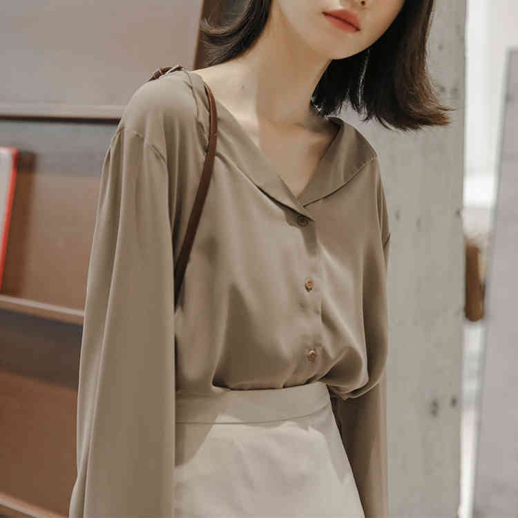 spring solid Vintage Shirt female Oversize Tops Women Long sleeve Girls Blouse Plus Size chiffon Blouses femme Blusas 210423