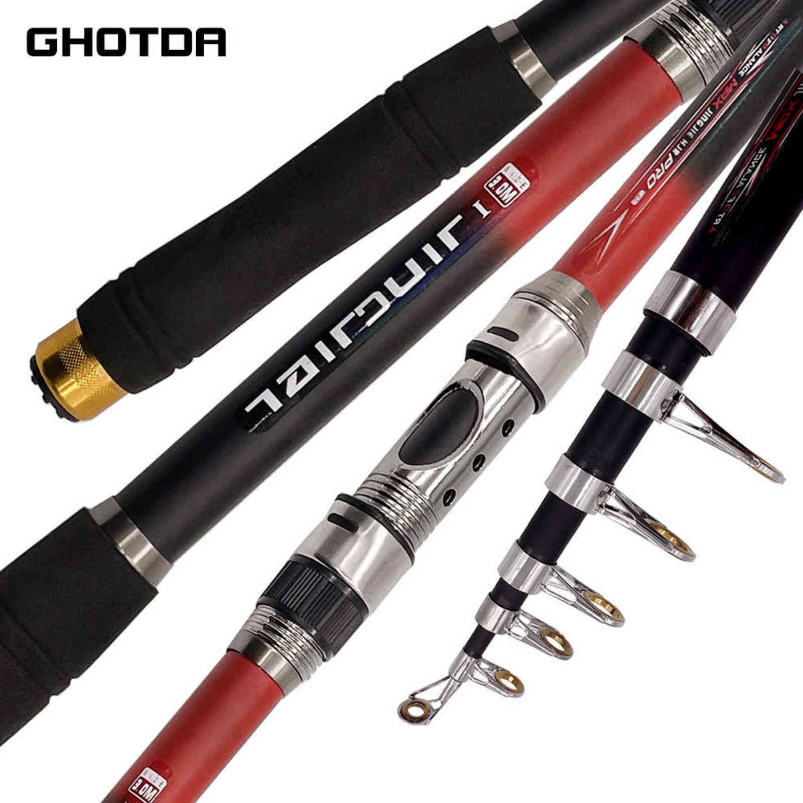 GDA Carbon Fiber Telescopic Fishing Rod for , Spinning Rod, Professional Manual Tackle, 2.1/2.4/2.7/3.0/3.6M 211118