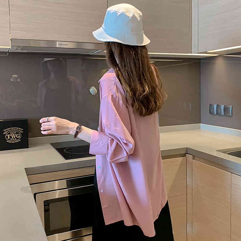 Spring and Summer Women Shirt Korean Style Loose Lazy Tops Solid Turn Down Collar Long Sleeve Feminine 9358 210421