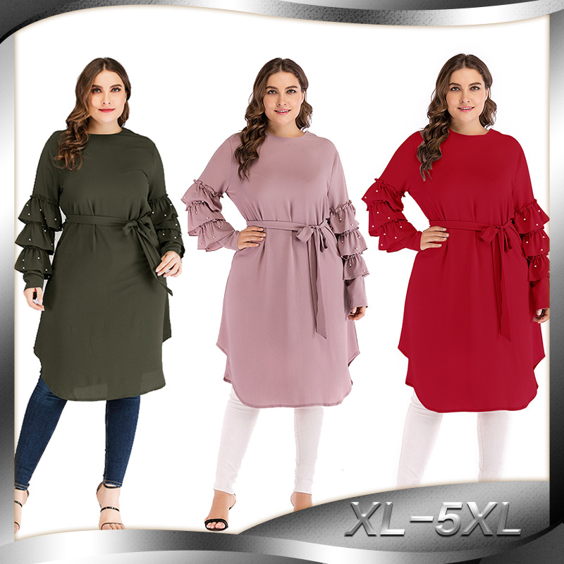 Solid Color Muslim Tops and Blouses Women Long Sleeve Beaded Lace-up Arab Dubai Clothing Female Loose Long Tops Plus Size XL-5XL
Solid Color Muslim Tops and Blouses Women Long Sleeve Beaded Lace-up Arab Dubai Clothing Female Loose Long Tops Plus Size XL-5XL