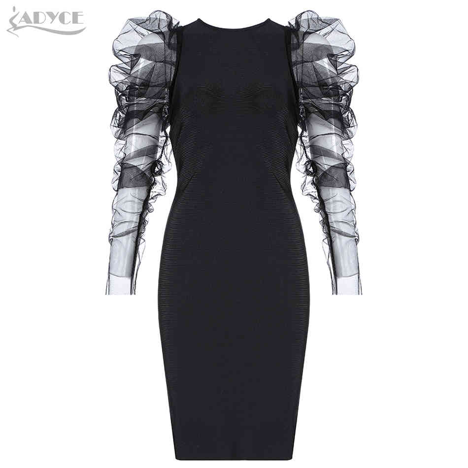 Spring Long Sleeve Bandage Dress Women Sexy Lace Black Bodycon Club Celebrity Evening Party Vestidos 210423