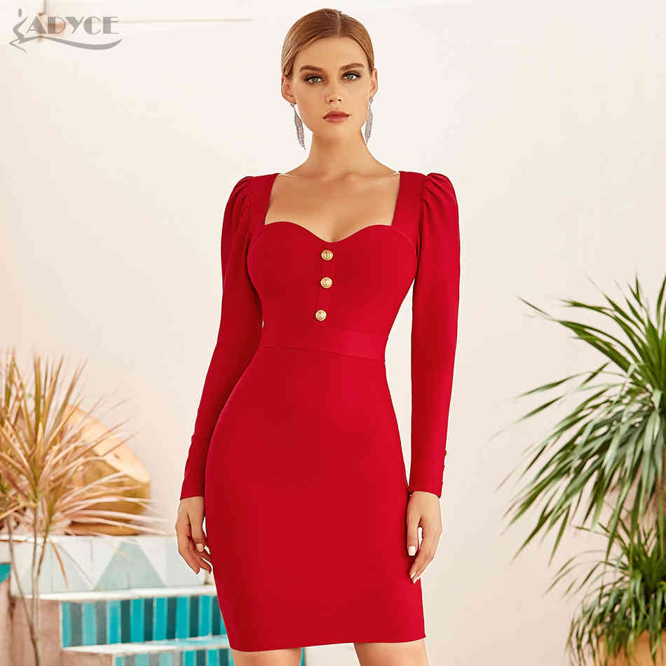 Winter Red Long Sleeve Bodycon Bandage Dress Women Sexy Strapless Mini Club Celebrity Evening Runway Party 210423