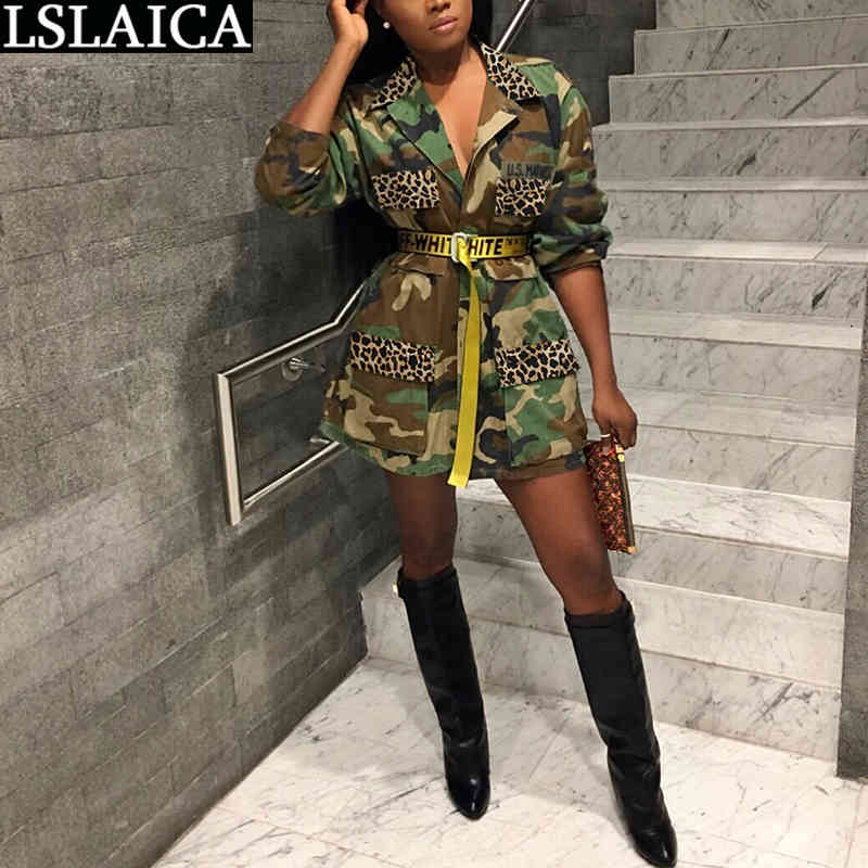 Shirt Dress Women Fashion Sale Casual Slim Party Dresses Camouflage Pocket Turn Down Collar Long Sleeve Vestiti Donna 210515