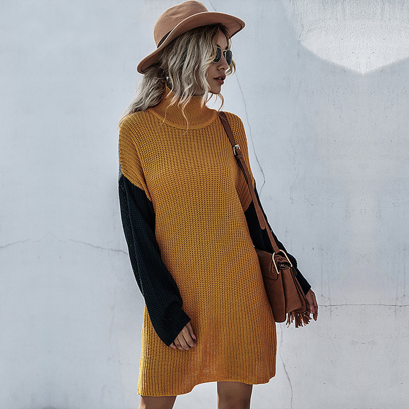Fashion Partchwork Color Knitted Casual Turtleneck Autumn Winter Warm Full Sleeve Dress For Women 2020 New, Yellow
Fashion Partchwork Color Knitted Casual Turtleneck Autumn Winter Warm Full Sleeve Dress For Women 2020 New, Yellow