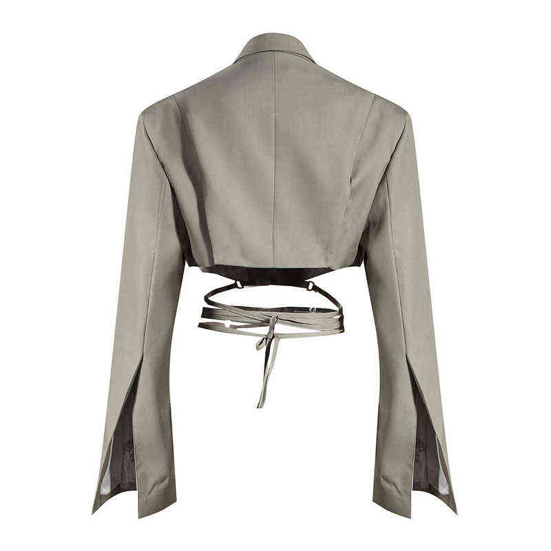TWOTWINSTYLE Cross Short Black Blazer For Women Notched Long Sleeve Hollow Out Casual Blazers Female Fashion Clothing 211120