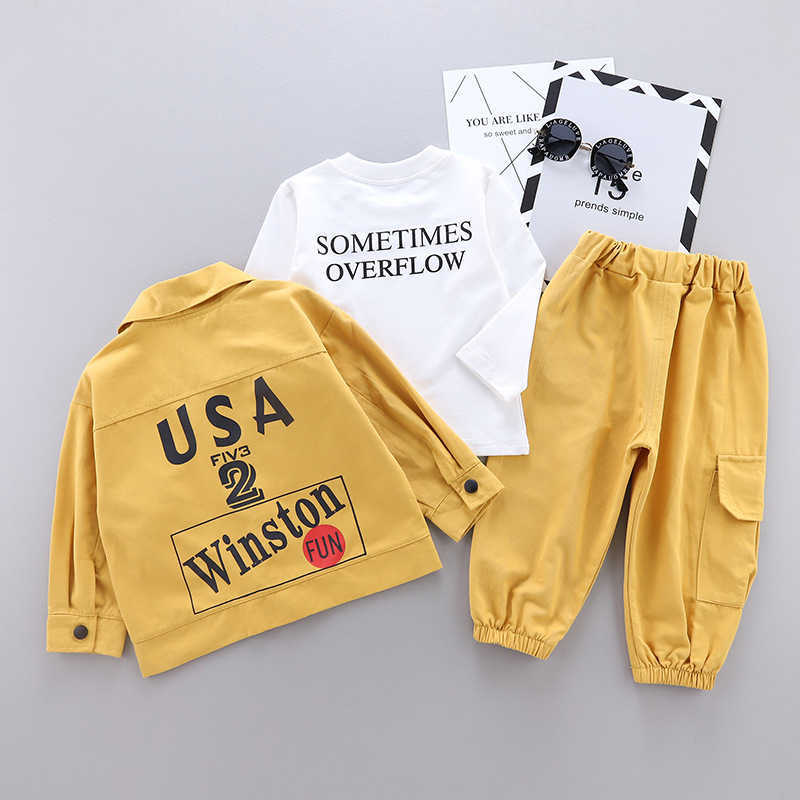 Spring Autumn Children Cotton Clothes Baby Boys Girls T Shirts Jacket Pants 3Pcs/sets Infant Kids Fashion Toddler Tracksuits 210804