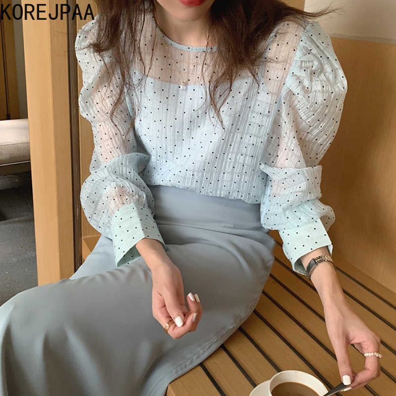 Korejpaa Women Dress Sets Elegant Office Women Wave Dot Bubble Sleeve Shirt with Slings and A-word Fishtail Set Long Skirt 210526, Blue-skirt
Korejpaa Women Dress Sets Elegant Office Women Wave Dot Bubble Sleeve Shirt with Slings and A-word Fishtail Set Long Skirt 210526, Blue-skirt
