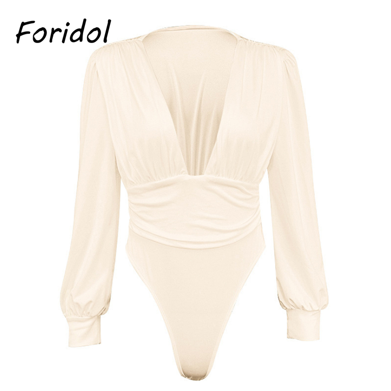 Long Puff Sleeve Bodysuits Women Spring Autumn One Piece Elegant Bodysuits Overalls Black Bodysuit Romper New 210415