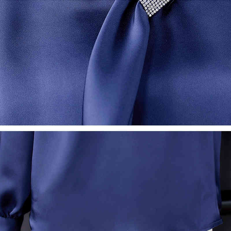 Office Lady Long Sleeve Silk Shirts with Tie Satin Blouse for Women V Neck Plus Size Ladies Tops Clothing 12862 210415